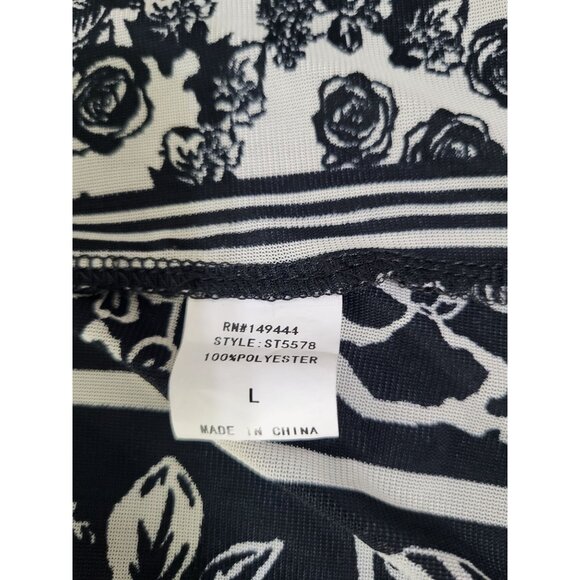 EMBER Women's LG Open Front Cardigan Cover Up Fringe Floral Black Cream Boho - Picture 4 of 5